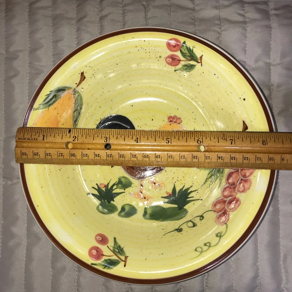 Hand Painted Tuscan Rooster Serving Bowl Chicken Farmhouse Decor 8.5” Yellow